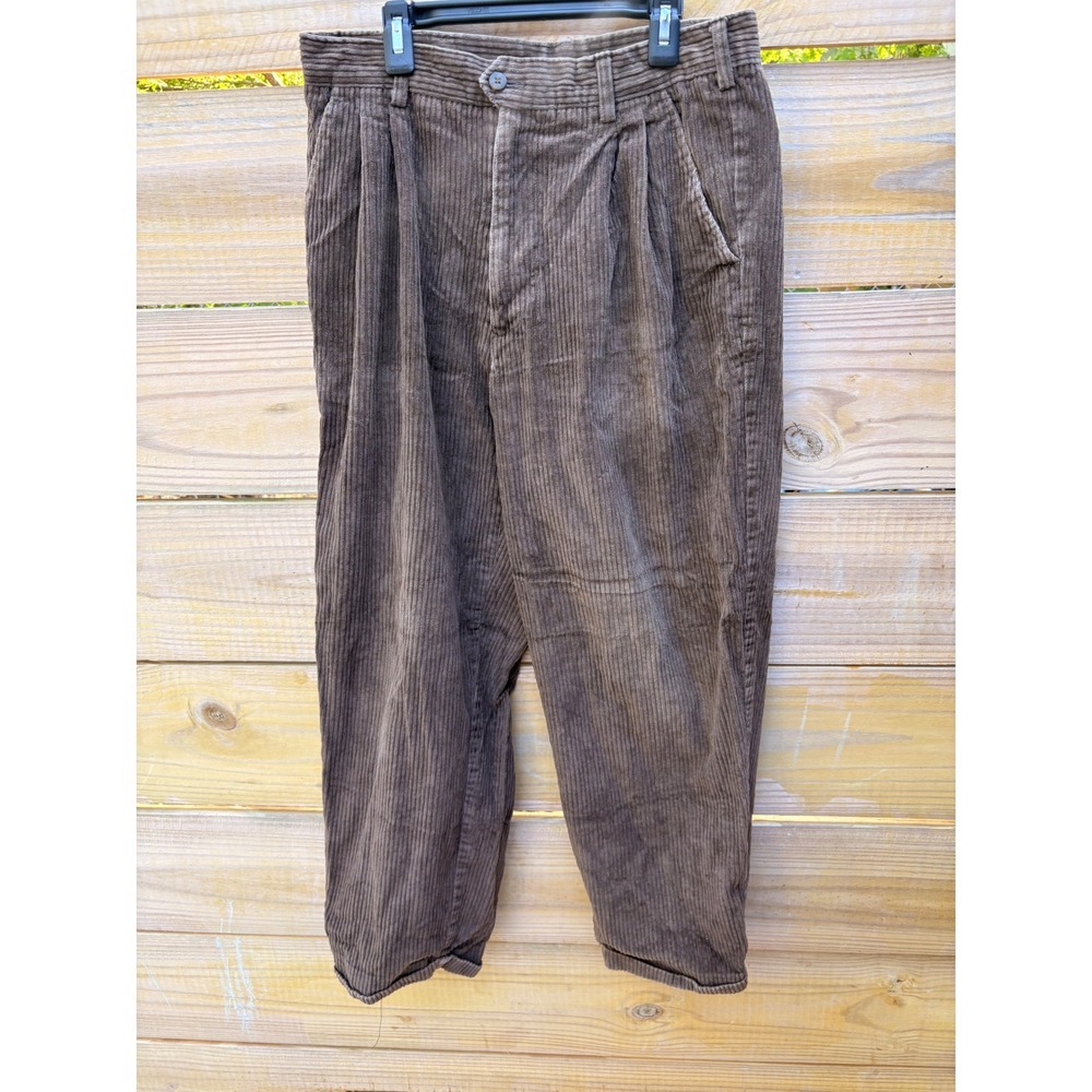 Stanley Blacker Mens Brown Corduroy Pleated Tapered Pants 32x30 Cotton Trousers